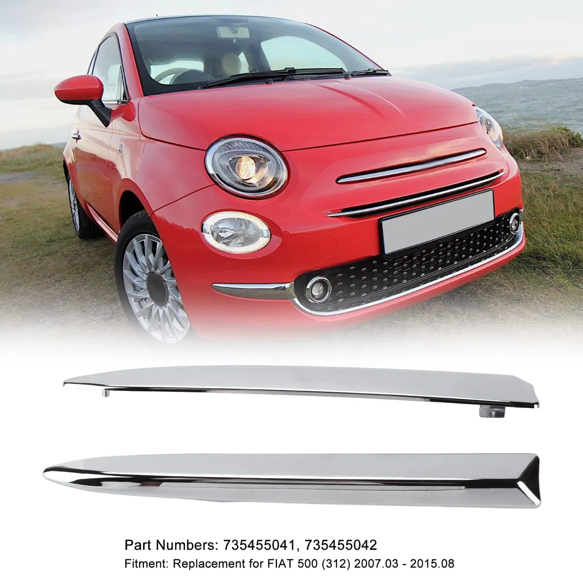 Aramox 2 Uds Moldura de Parachoques de Coche para 500 2007-2015, ABS Moldura de Parachoques Delantero Moldura Cromada Piezas Exteriores de Coche