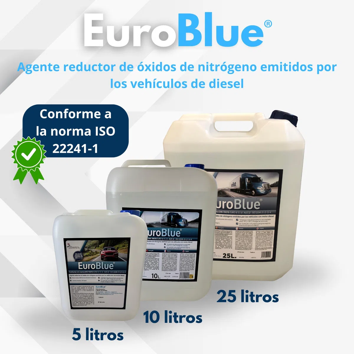 Proquimar EuroBlue | Adblue con Aditivo Anticristalizante – Solución Urea 32,5% para Diésel SCR – con Cánula– Alta Pureza ISO 22241 – Varios Formatos (10 litros)