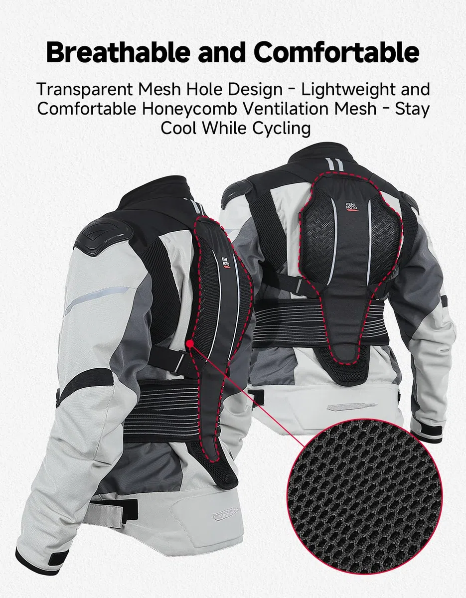 KEMIMOTO Protección de Espalda para Moto, Certificación CE-2, Protección Dorsal con Correas, Diseño Antideslizante y Ligero, para Todas Las Estaciones y Diversas Actividades al Aire Libre