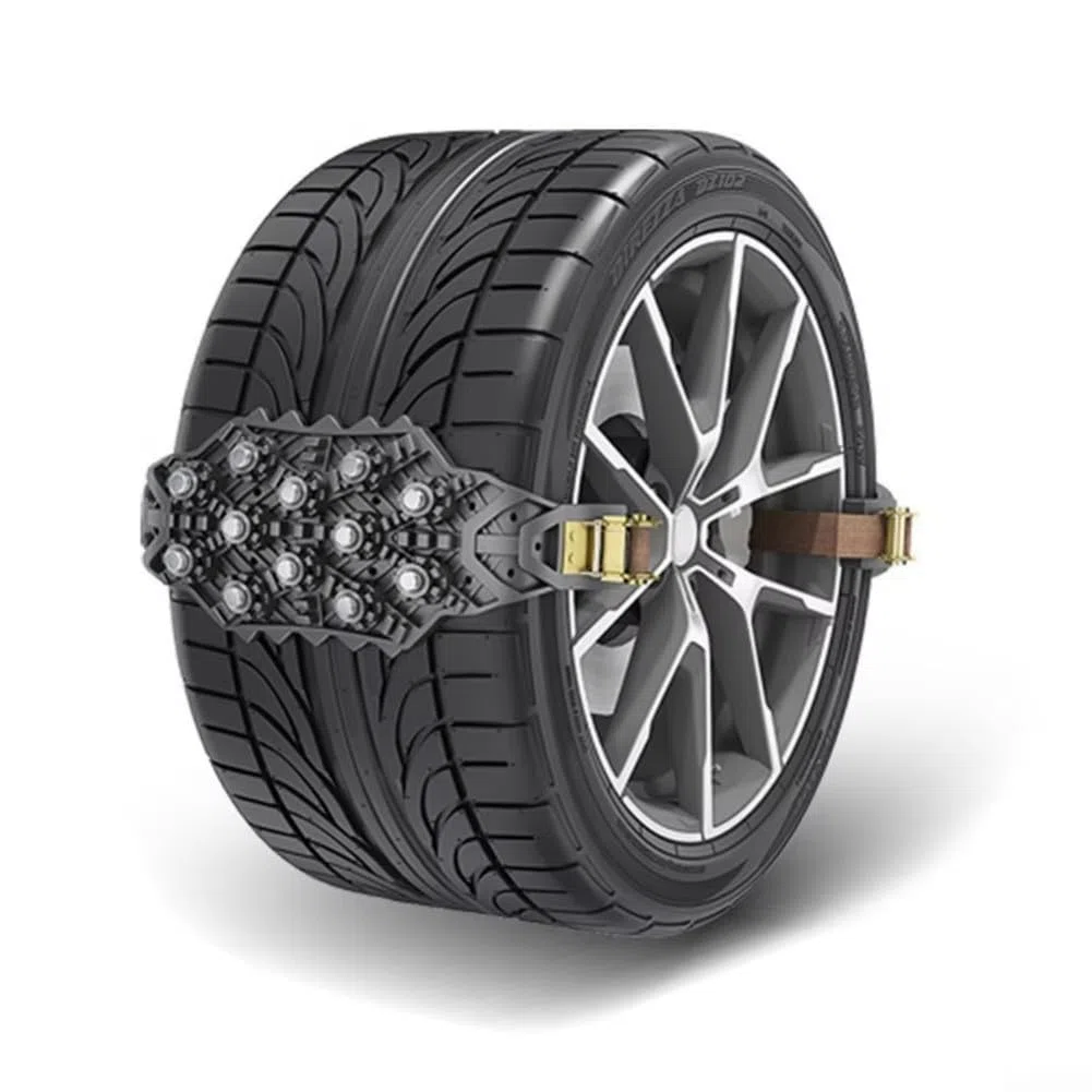 Paquete de 4 cadenas de nieve para neumáticos con pernos de acero y TP-U para barro helado todoterreno, tracción antideslizante resistente para SUV, camión, automóvil (negro)