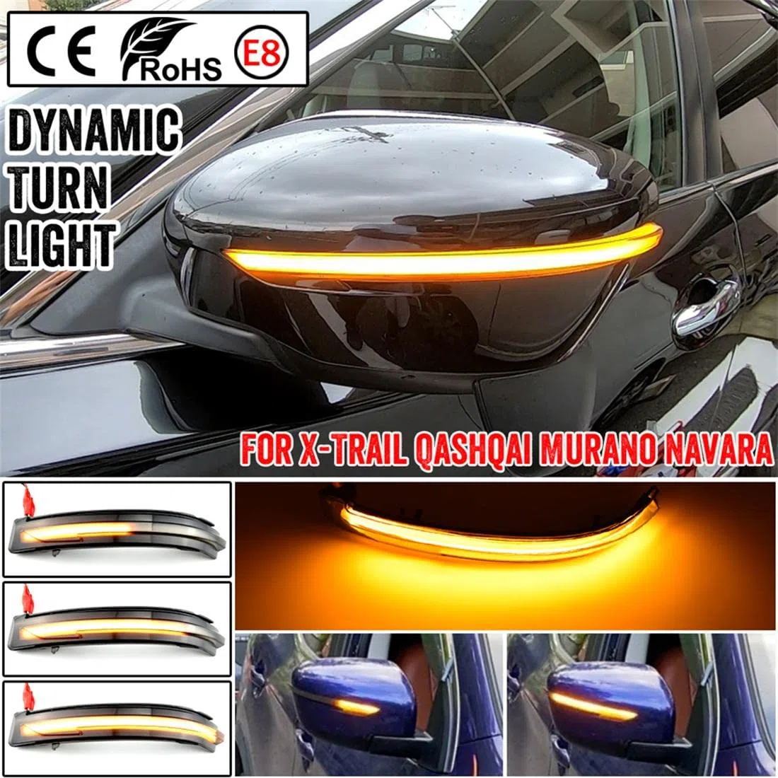 Espejo lateral Señal de giro dinámica Luz secuencial Compatible for Nissan X-Trail T32 Rogue Qashqai J11 Murano Z52 Juke Navara Pathfinder