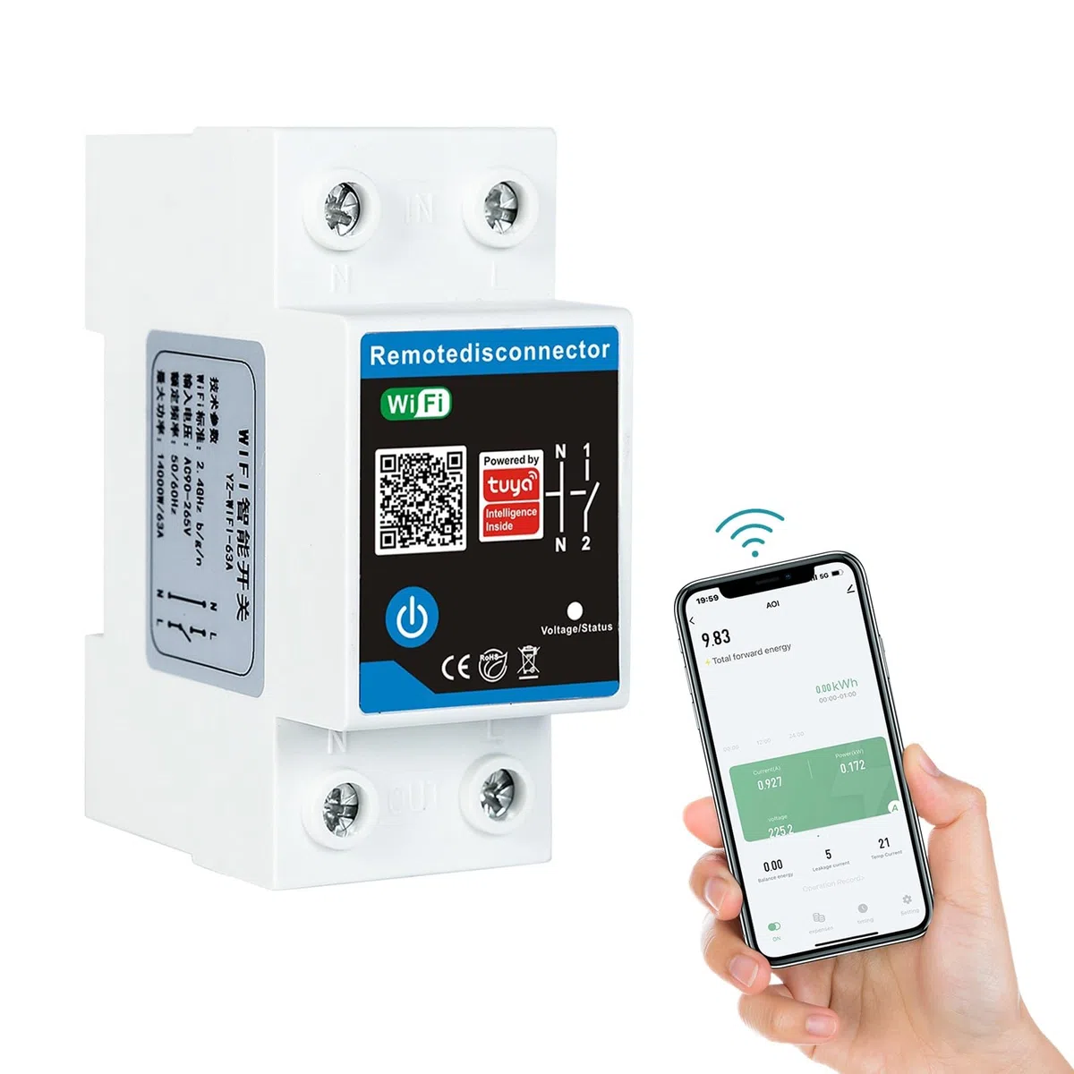 Interruptor Automático,230V 63A Disyuntor Dispositivo De Protección Contra SobretensióN Y Subtensión,Interruptor Inteligente Wifi Aplicación De Teléfono MóVil Control Remoto