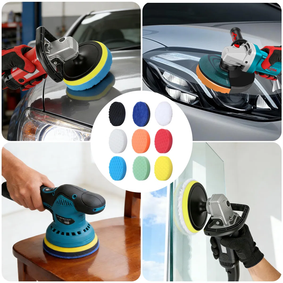 9 Piezas 125mm Esponja de Pulido Pulidora Coche, Esponja Pulir para Coche con Microfibra y Espuma, Estructura Alveolar Almohadillas de Pulido para Coche para Lijar Cncerar Pulir Coches