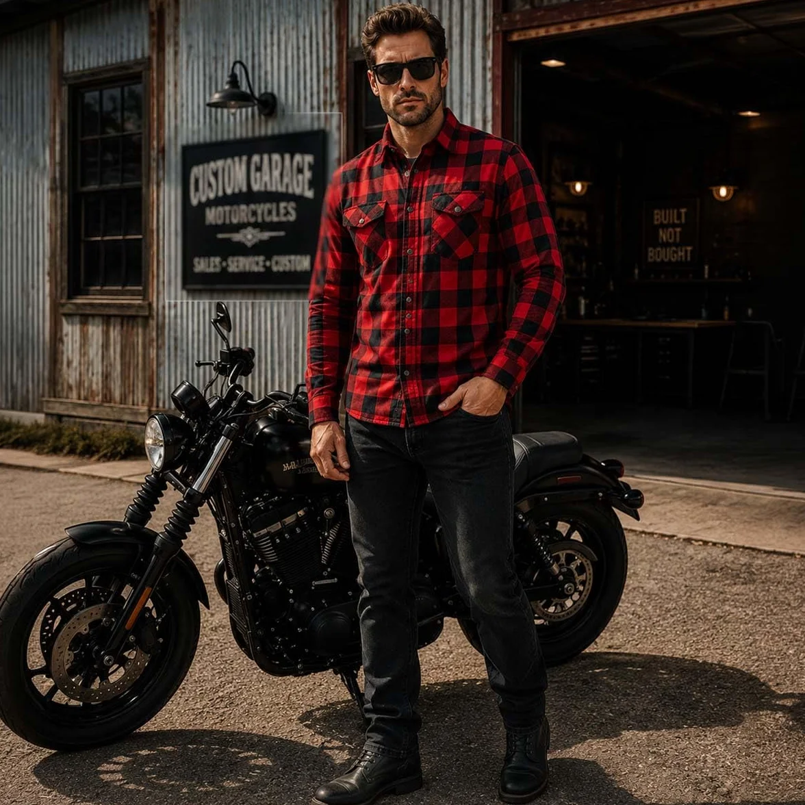 Milwaukee Leather MPM1631 - Camisa de Motociclista de Franela blindada CE para Hombre