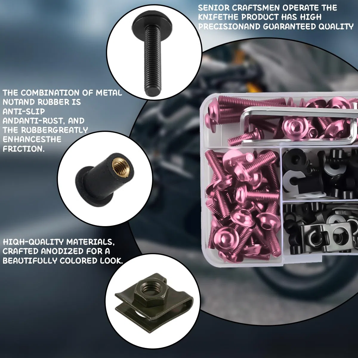 Kits Tornillos-De Carenado De Motocicleta, Moto Kit Pernos Carenado-Tornillos, Universal Motocicleta Tornillos Carenados Kit Carroceria, Kits-Tornillos Para Carenado Moto(Rosa)