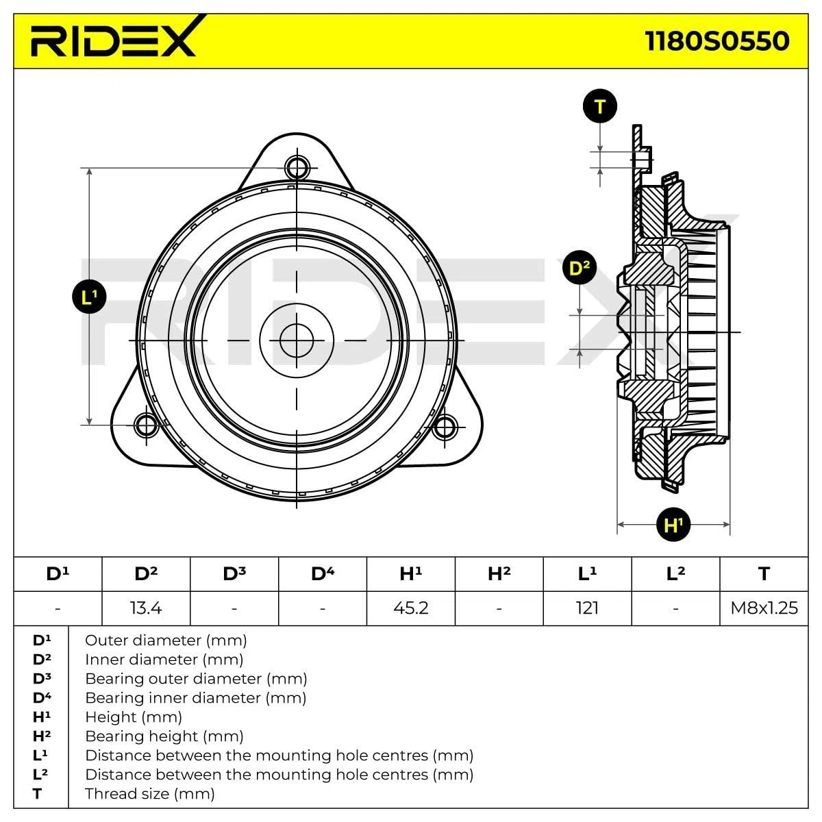 RIDEX 1180S0550 Copela de amortiguador Delantero con rodamiento de bolas Compatible con NISSAN Qashqai II J11, J11