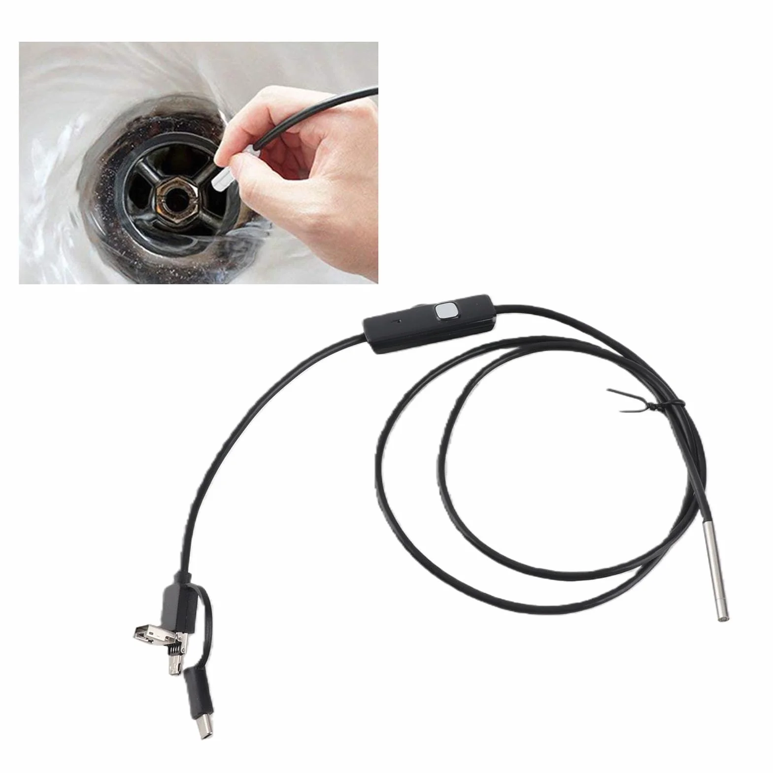 Cámara Endoscópica 3 en 1, Lente de 3,9mm, Boroscopio Impermeable, Inspección, Cámara de Serpiente, Endoscopio para Teléfono Móvil Android TypeC (Alambre Suave de 1 Metro)
