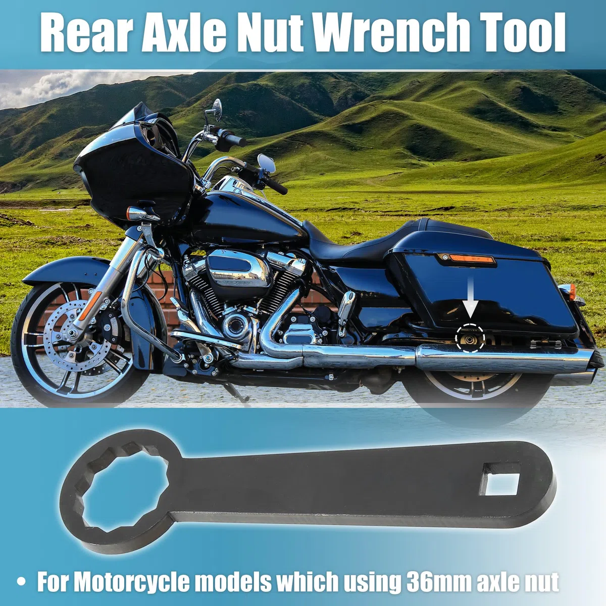 Motoforti 36mm Trasera Rueda Eje Tuerca Torque Llave Manual Herramientas HD-47925 Negro