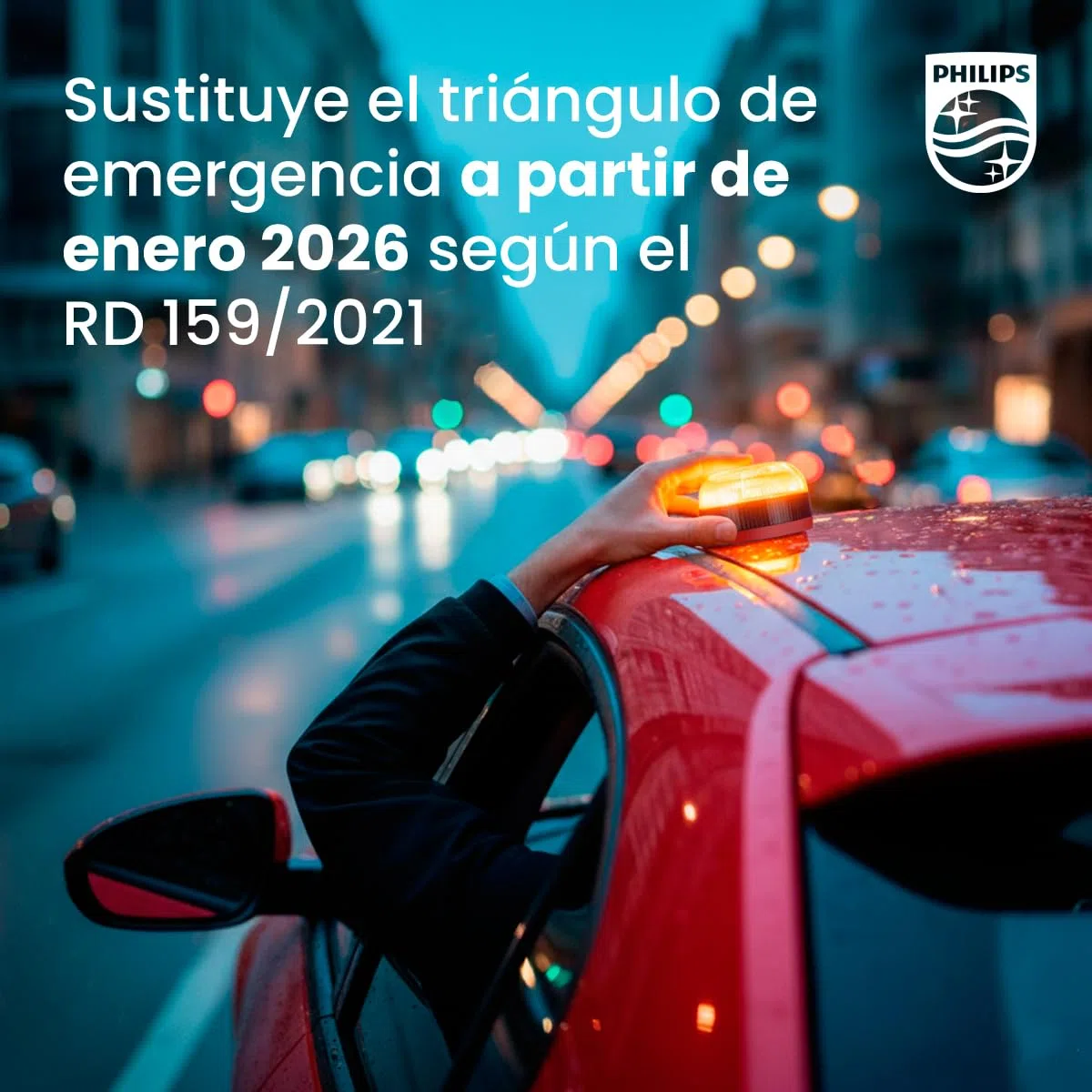 Philips Baliza de Emergencia V16 con Geolocalización y Conexión DGT 3.0 – Homologada, Plan de Datos Incluido, Base Magnética, Alta Visibilidad 1km, Resistente Lluvia y Viento, Pilas AA inlcuidas