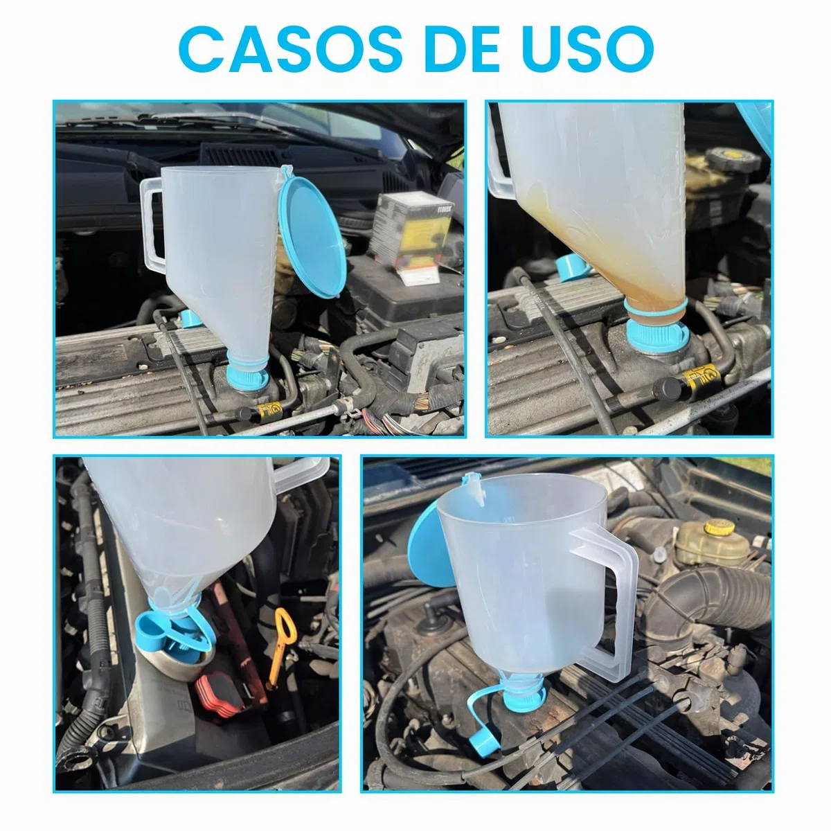 Juego de embudo de aceite de 15 piezas | Juego de embudo de aceite de motor a prueba de fugas para coche con 14 adaptadores para facilitar el llenado, manejo con una sola mano