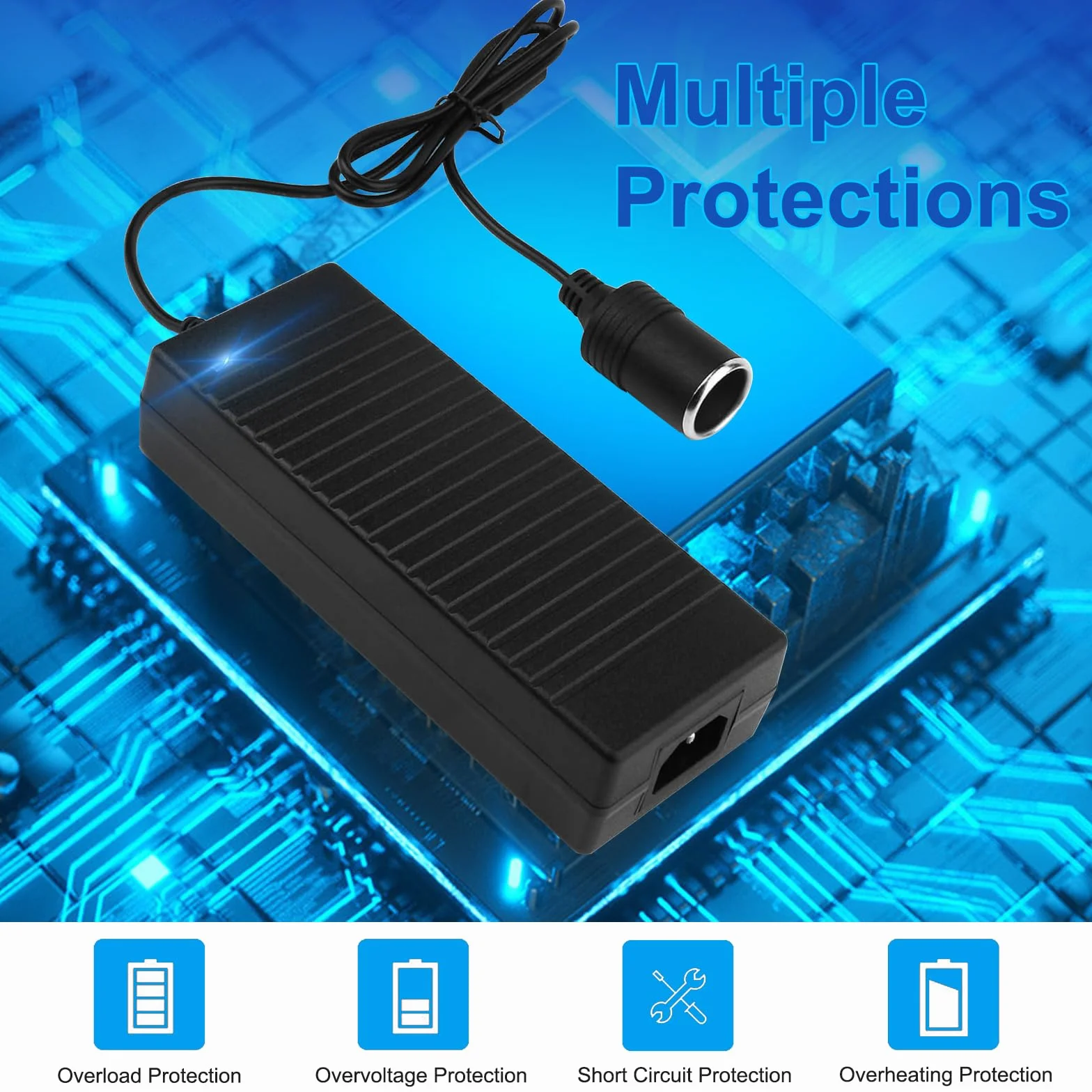Transformador 240V a 12V 15A Adaptador Mechero Coche, Convertidor CA a CC 180W Fuente de Alimentación para Aspiradora, Refrigerador, Inflador de Neumáticos de Coche