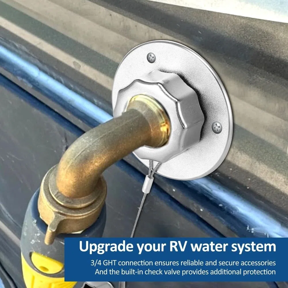 Entrada de agua RV City de acero inoxidable con válvula de retención de manera 3/4 GHT a /2, para adaptador NPT conexión de agua dulce, para caravana