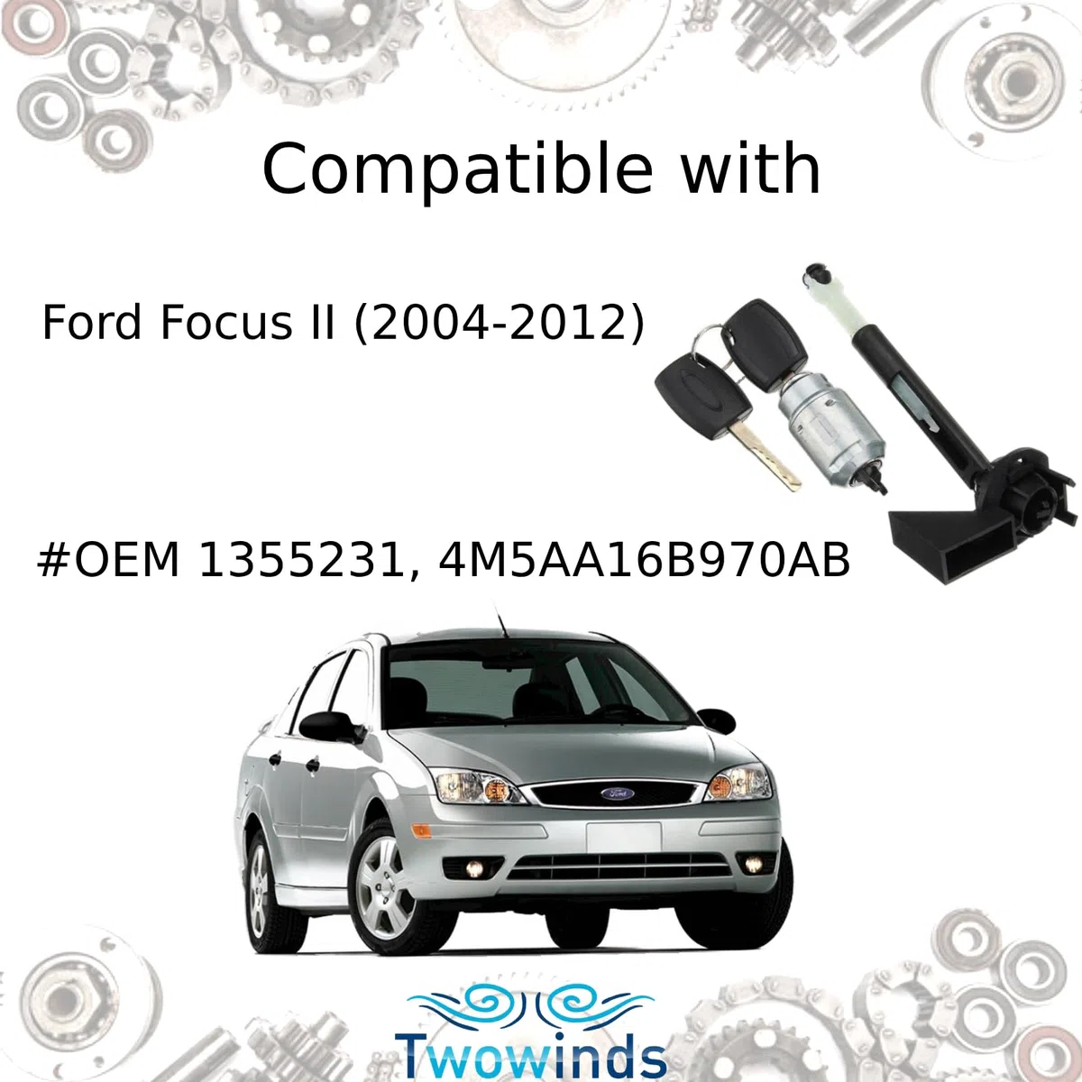 Twowinds - Bombín Cerradura Capó 4M5AA16B970 Compatible con Ford Focus 2 (2004-2012) - 1355231 - Liberación Capó - Cilindro Cierre - Llave