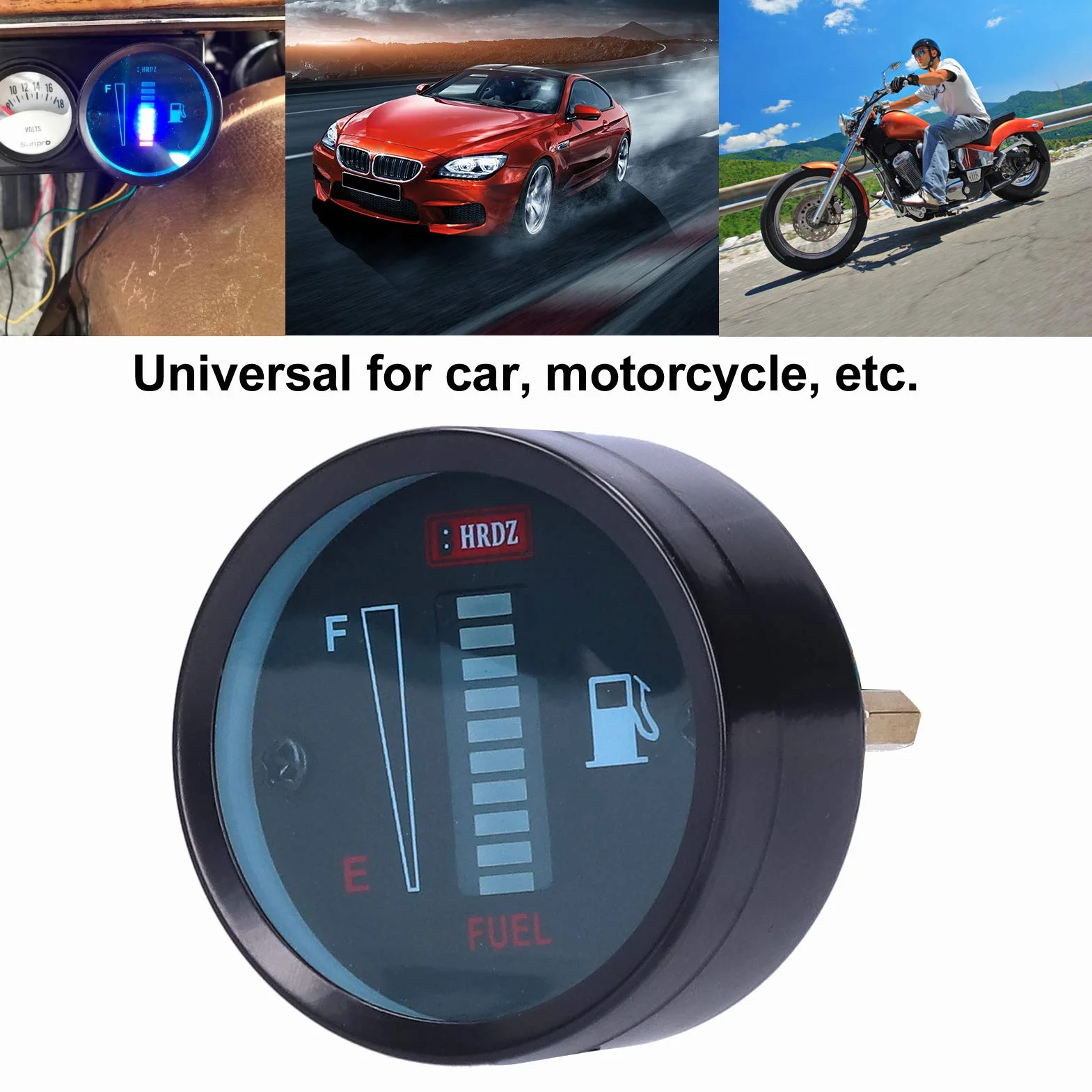 Medidor de Combustible para Motocicleta, Medidor de Combustible LED para Coche, 12 V, 52 Mm, Indicador de Combustible, Resistencia Ajustable, Medidor de Combustible Redondo, Universal para Motocicleta