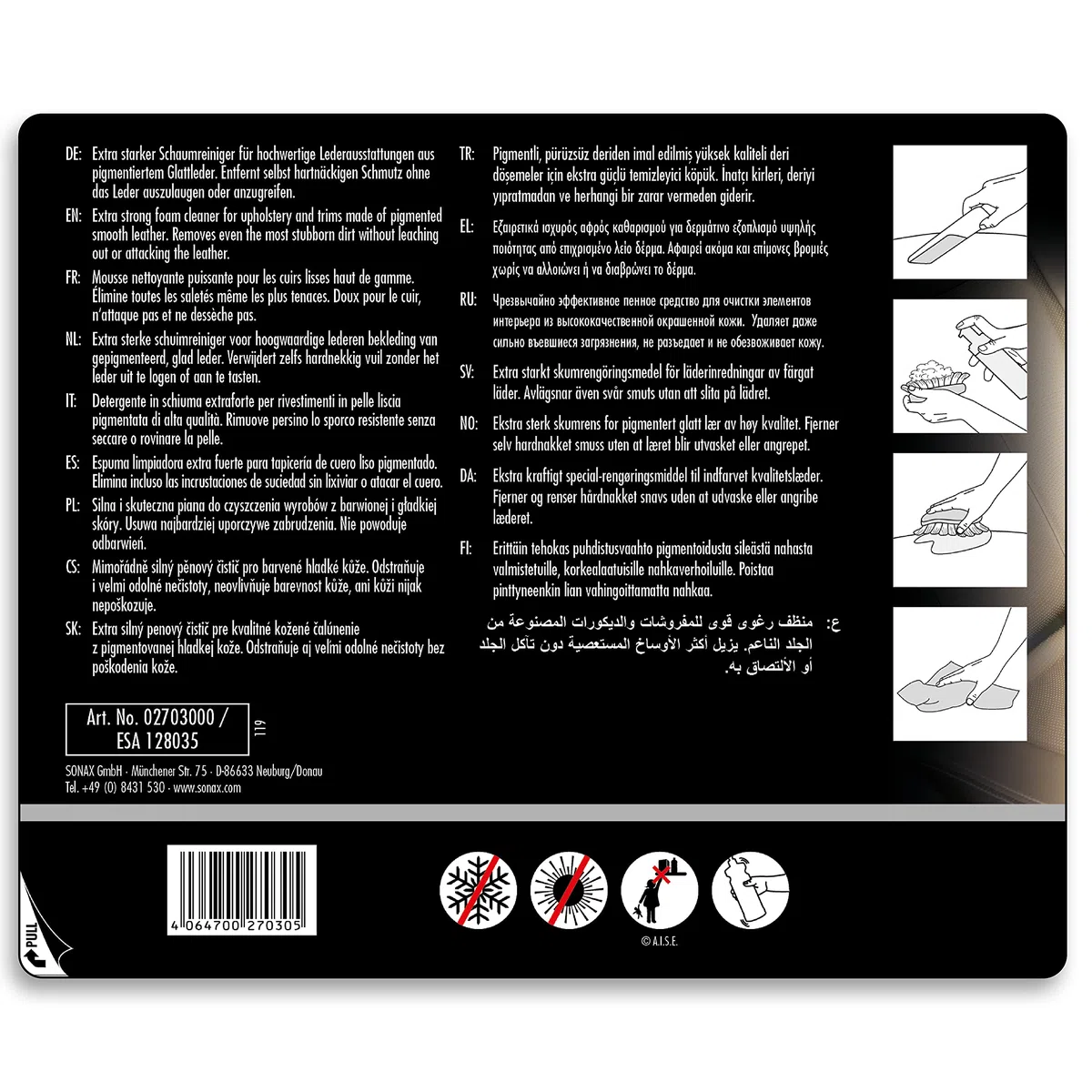 SONAX PROFILINE LeatherCleaner (1 litro) limpiador de espuma extra fuerte para piel de alta calidad de piel lisa pigmentada. Número de artículo: 02703000