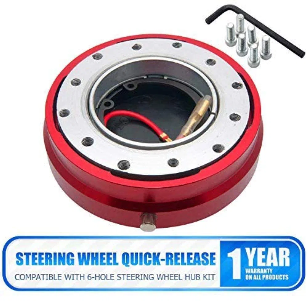 Riloer Adaptador de cubo de liberación rápida universal para volantes de 6 orificios, kit de extracción de buje, adaptador de cubo de volante de carreras resistente para modificación (rojo)