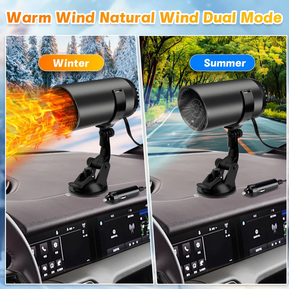 Pipihome Calefactor Coche 12V 200W, Calefactor Portatil para Coche Descongelador Parabrisas, Calentador Bajo Consumo Mechero, 360 Grados Rotación, para la Mayoría de los Automóviles, Camping (B)
