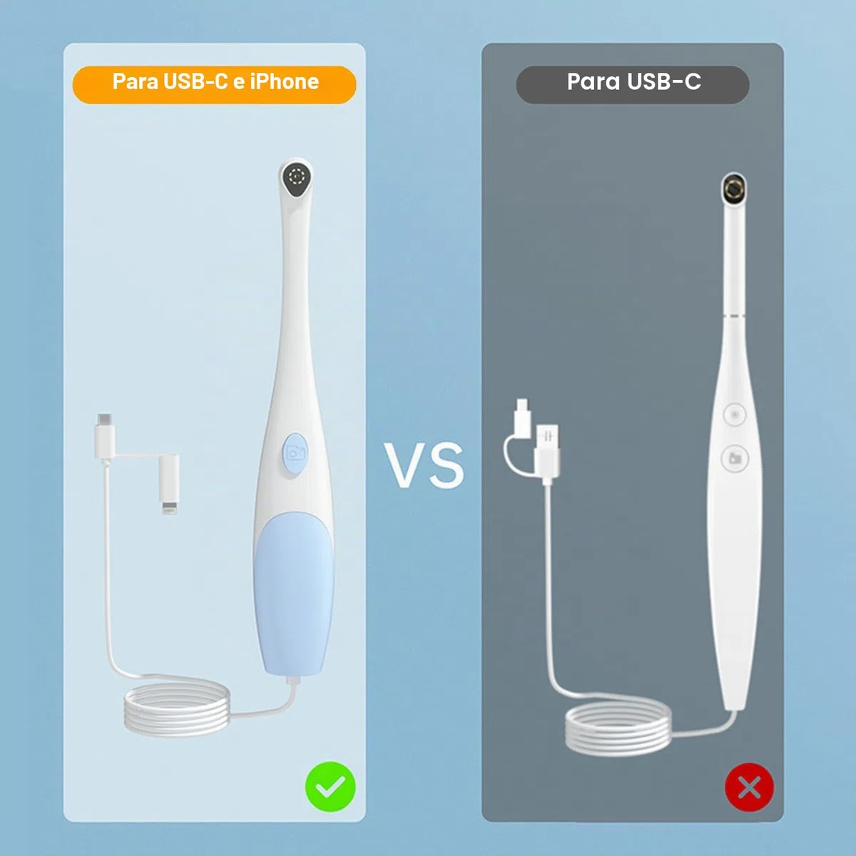 Endoscopio, cámara Oral HD 1920P, vídeo de inspección de Dientes de Animales, cámara intraoral con 8 Luces LED Ajustables, Compatible con Android e iOS, iPhone, (For USB-C and Lightning)