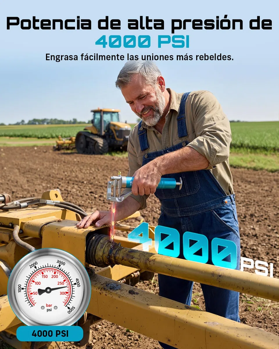 Seesii Mini Engrasadora Manual 85g, 4000 PSI, Kit Pistola de Engrase con Manguera Flexible, 4 Acoplamientos y Tubo de Extensión, para Motocicletas, Automoción, Maquinaria Agrícola y Náutica