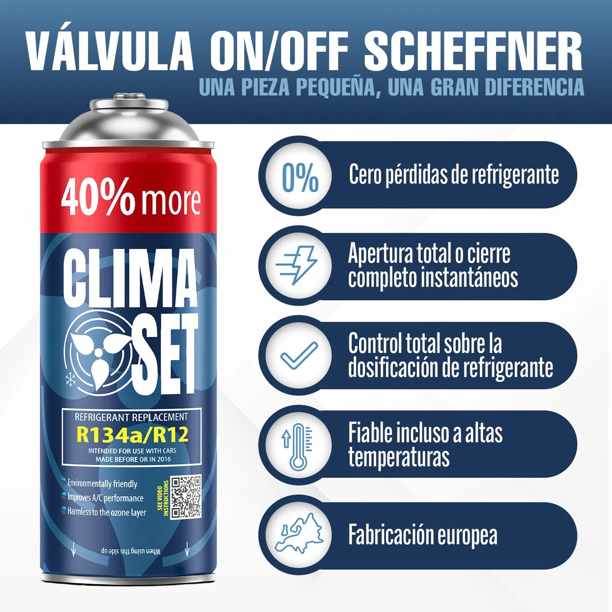 ClimaSet Recambio gas R134a R12 con manguera - manometro – Kit recarga aire acondicionado coche 1x235 g - Sustituto del refrigerante R134a - Gas aire acondicionado coche - ECO