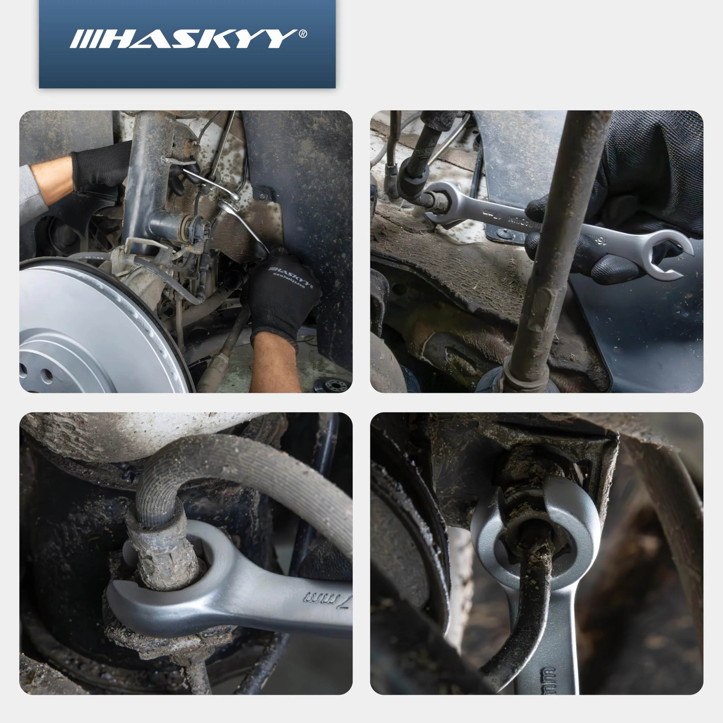 HASKYY Juego de llaves para tubos de freno I de 6 piezas I llave anular abierta I llaves para tubos de freno I tubo de frenos de 8-19 mm