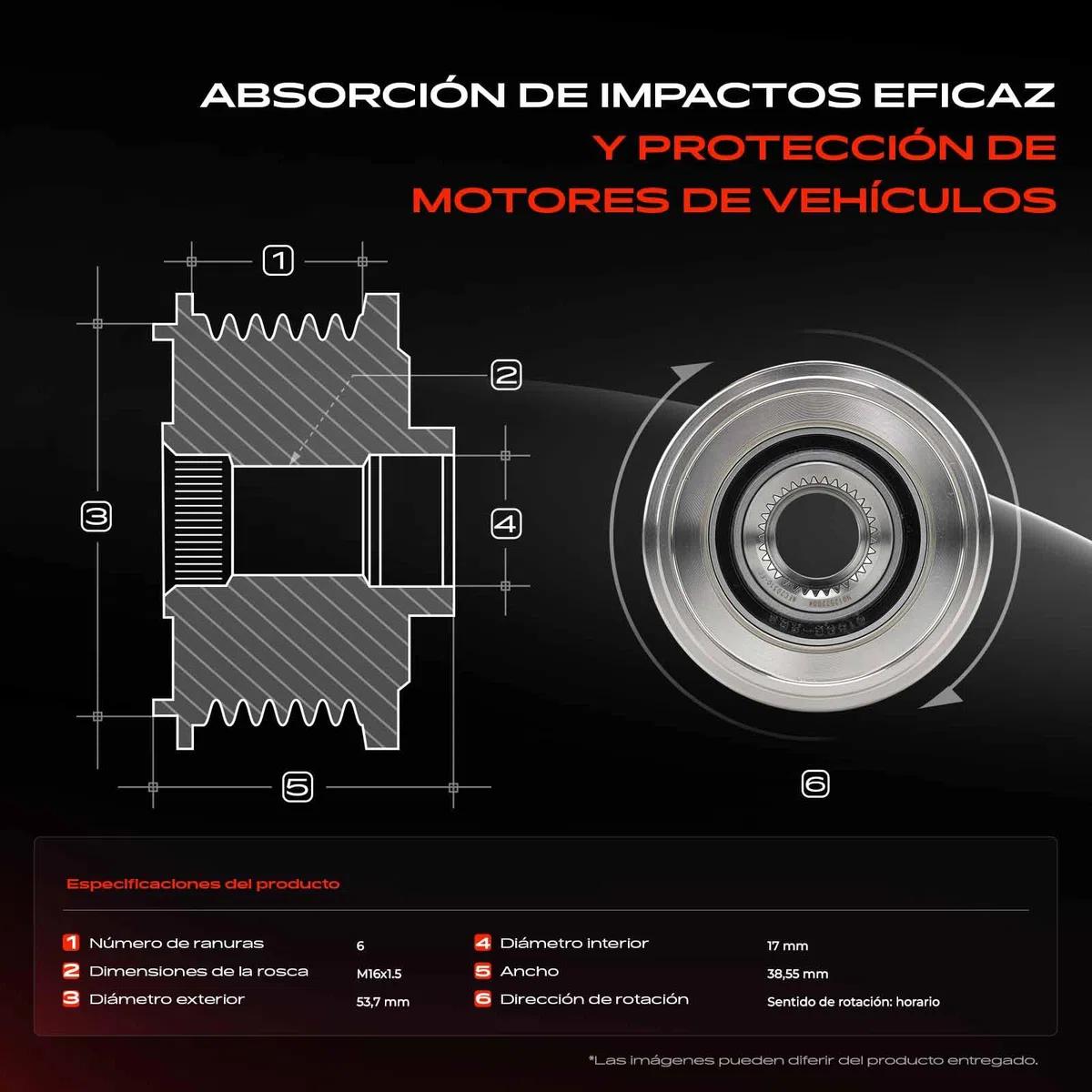 Frankberg Polea Alternador Rueda Libre Alternador con 6 Ranuras Compatible con Corsa D Serie 3 Astra J Serie 1 5er Meriva B Zafira X1 X3 Insignia A Adam X5 Cascada Replace# 535020310