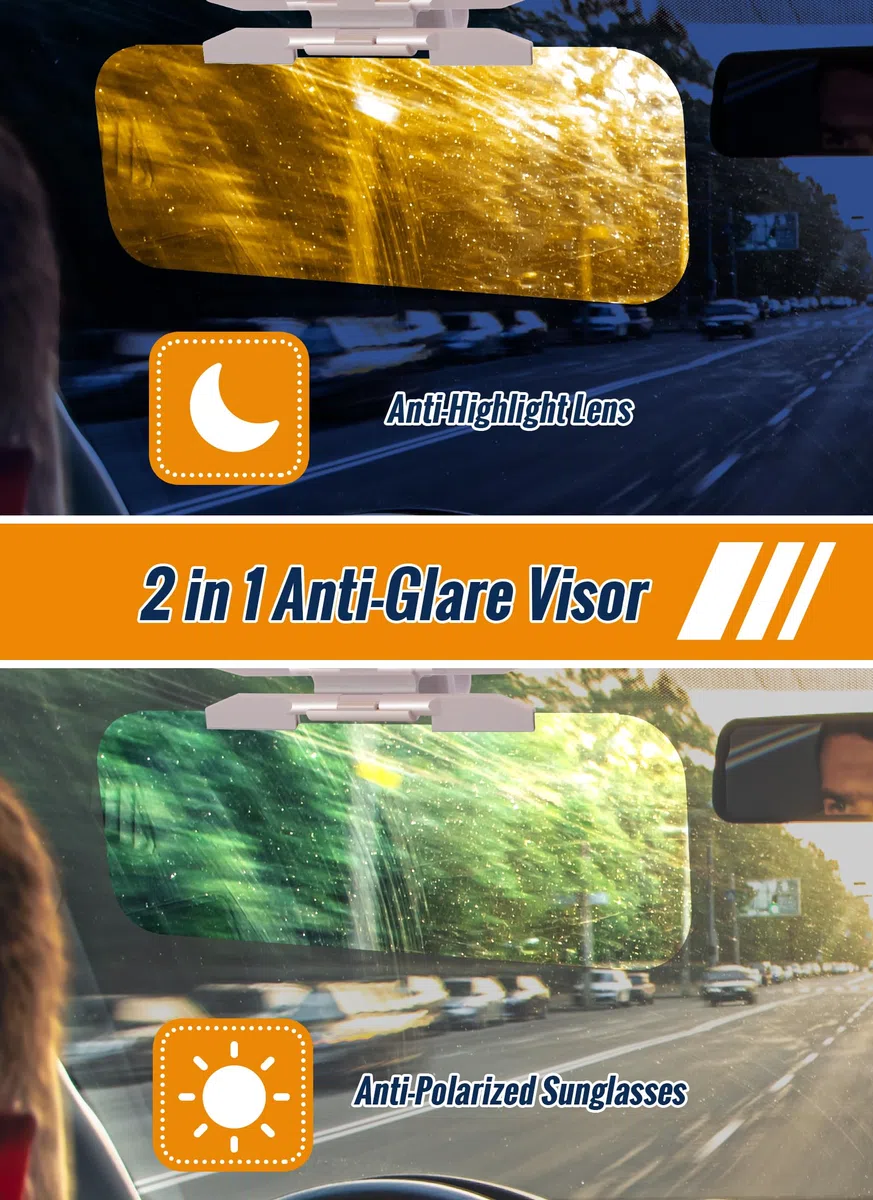 Visera Antideslumbrante 2 en 1 Visera HD para Automóvil para Conducción Diurna y Nocturna Visera para Automóvil Bloqueador Solar Parasol Ajustable para Automóvil y Extensor de