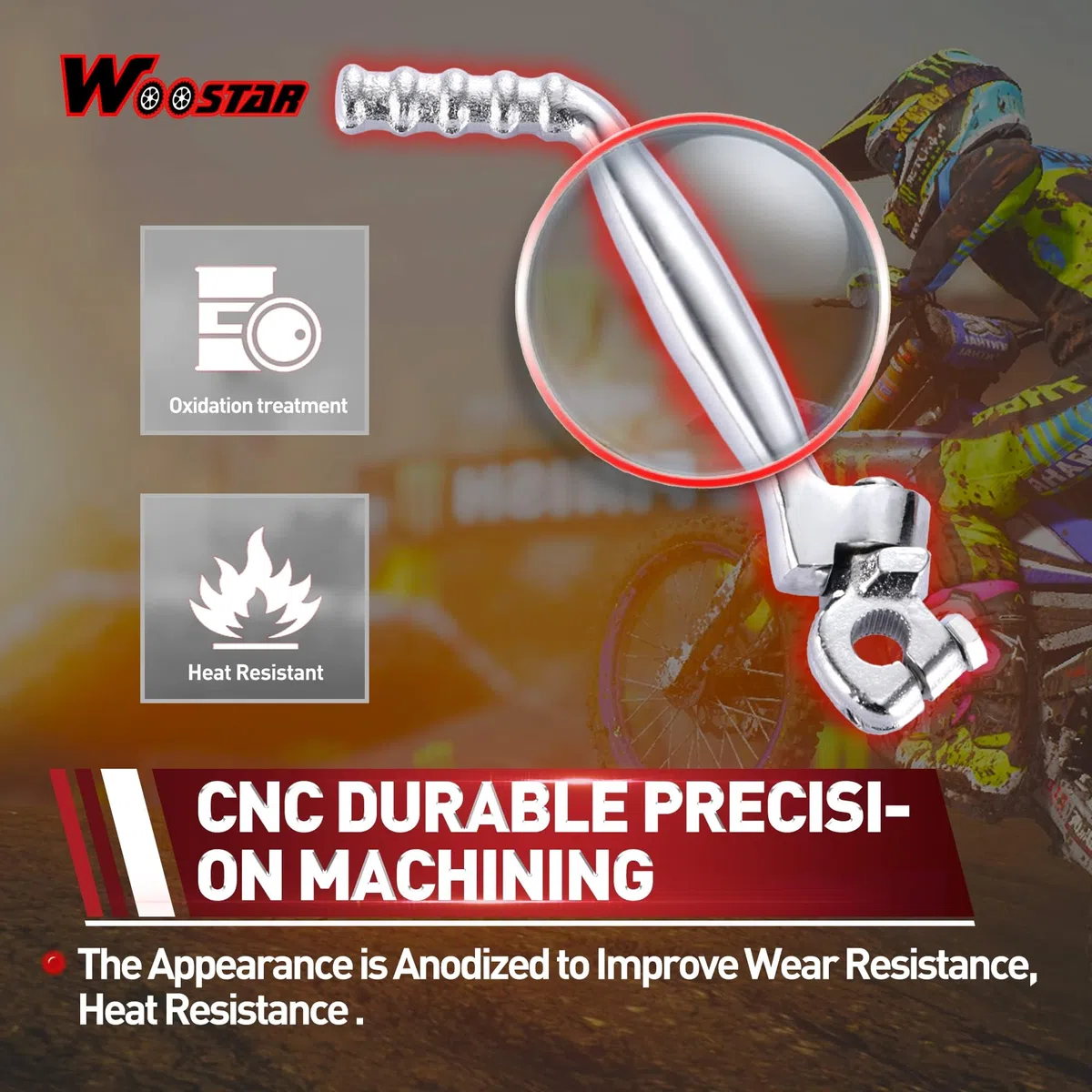 WOOSTAR Palanca de Pedal Moto 15mm Ajustable Reemplazo para 50cc 70cc 90cc 110cc 125cc 150cc Pit Bike Dirt Bike Plata