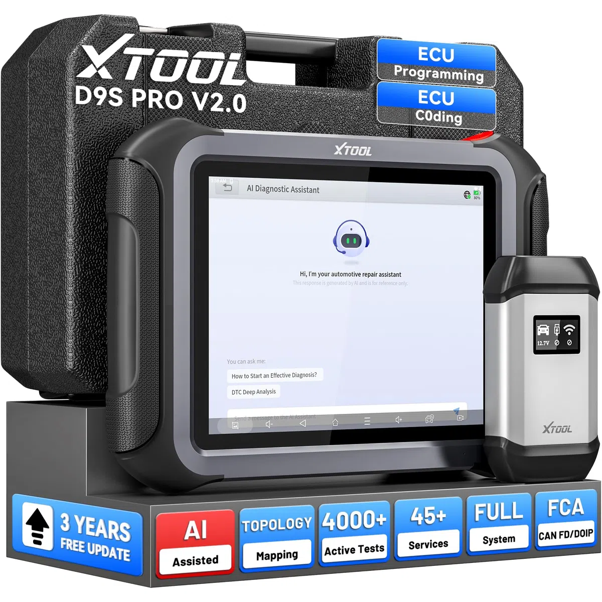 XTOOL Escáner de diagnóstico de Coche D9 de Nivel OE 2023 con actualizaciones de 3 años, mapeo de topología, codificación ECU y PMI, más de 42 reinicios, programación de Teclas, Controles