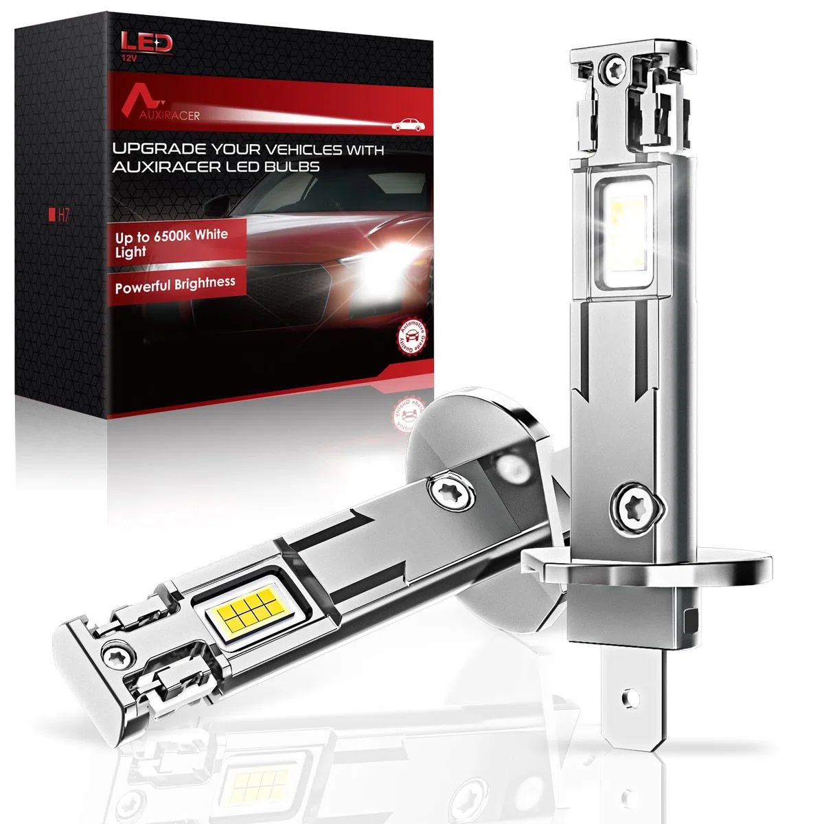 AUXIRACER H1 LED Bombillas, 32000LM 6500K Blanco frío 120W, 2026 H1 LED Lámpara Faros de coche y Moto con Ventilador de Refrigeración, 1:1 Mini Tamaño, 2 Piezas