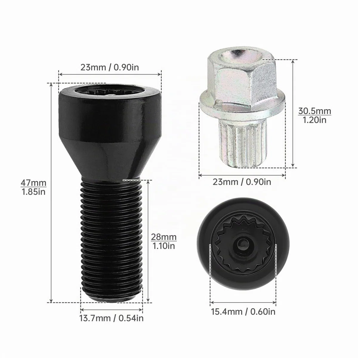 Juego de 5 tuercas de rueda 36136786191 M14 x 1,25 mm para BMW Mini, I3 I8 M2 M4 F80 X2 X4 X6 con llave maestra, cerraduras antirrobo negras de perno de rueda