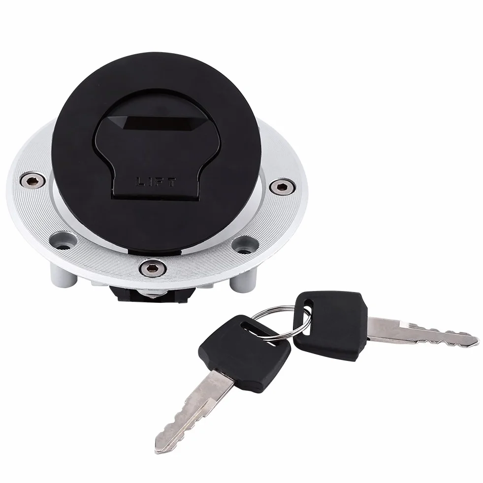 Tapa del tanque de gasolina de la motocicleta Tapa de la tapa del tanque de combustible de gasolina de aluminio con 2 llaves Tapa del tanque de combustible de gas negro plateado Tapa de protección del