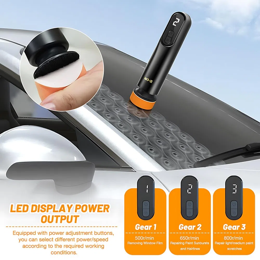 Pulidora Coche Inalambrica, Portátil Mini Pulidora, Kit Pulido Coche para Reparar Arañazos, Pulidora Bateria Removedor de Agua de Vidrio para Automóviles, Barcos y Muebles