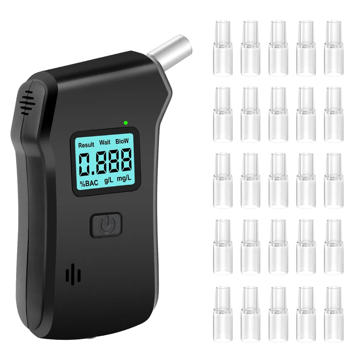 NVIYAM Alcoholimetro Homologado DGT, Alcoholimetro con Pantalla Digital LCD, Profesional Portátil de Alcohol con 25 Boquillas, Alcoholímetro para Uso Doméstico y en Fiestas