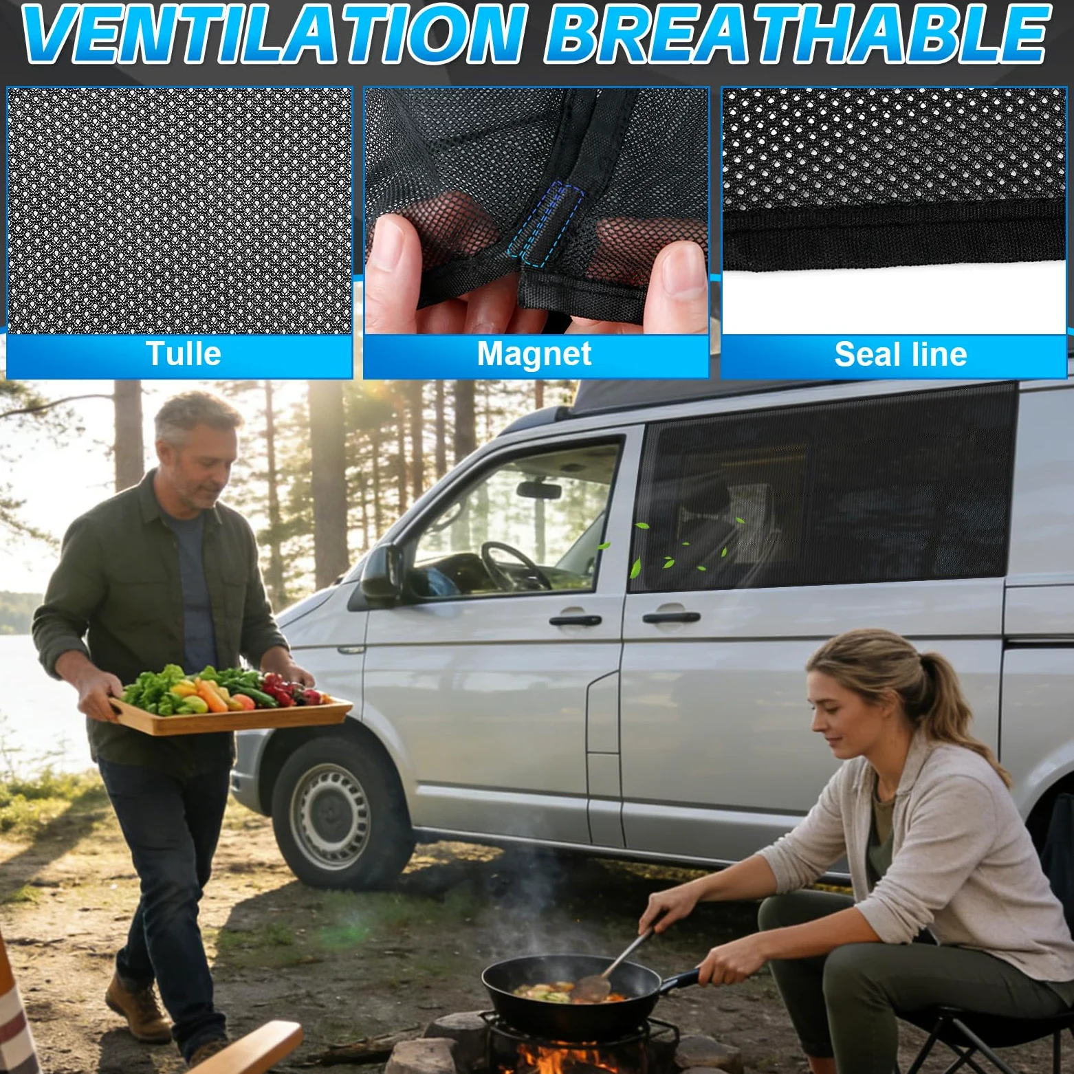 Mosquiteras para Puerta Corredera Reemplazo para VW T5 T6 T6. 1 California Pieza única, Mosquiteras Magnéticas para Insectos Transpirables para Acampar al Aire Libre