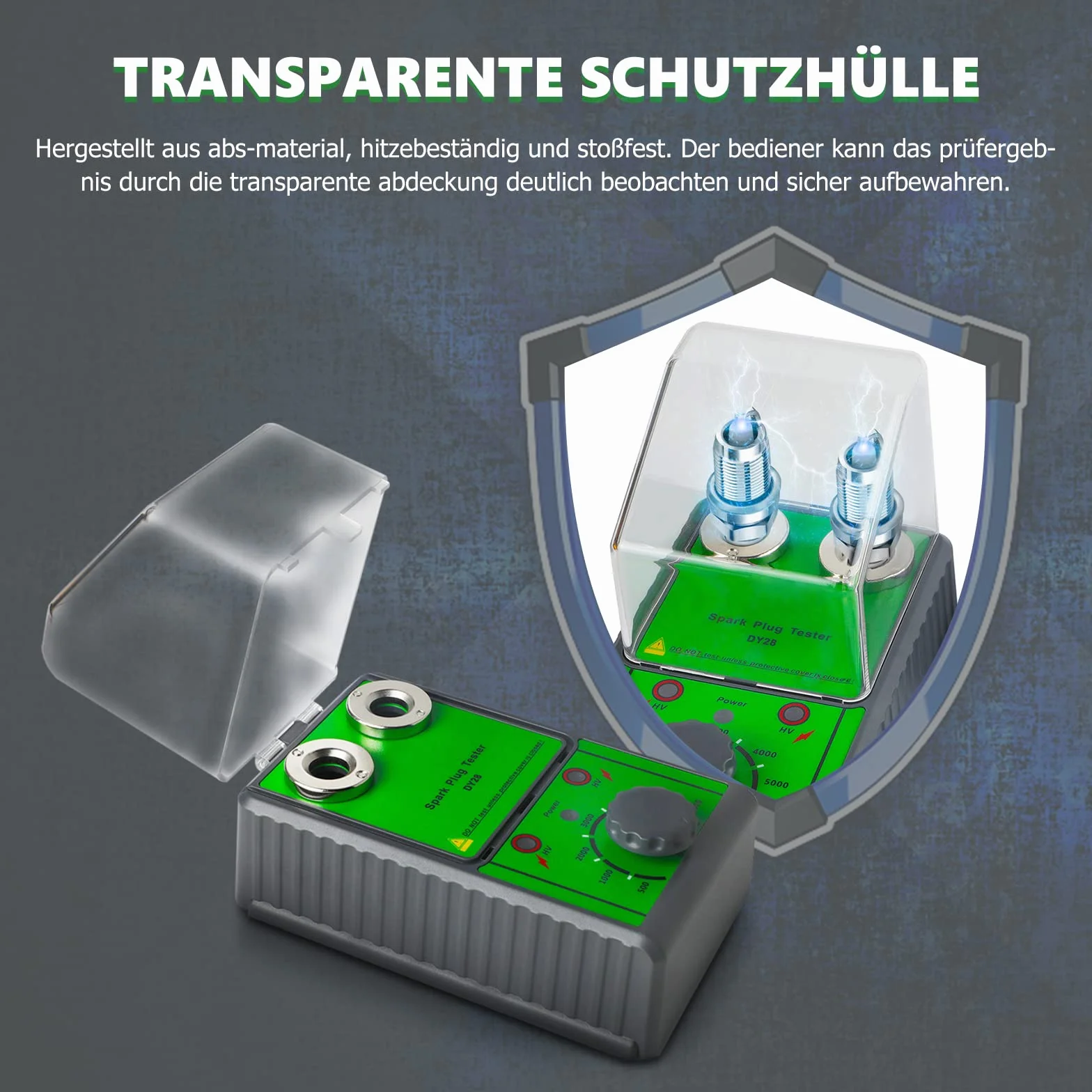MRCARTOOL Comprobador de Bujías con Doble Orificio, Frecuencia de Trabajo Ajustable 0-6000rpm, Analizador de Bujías con Funda Transparente, para Vehículos de 12V (Verde)