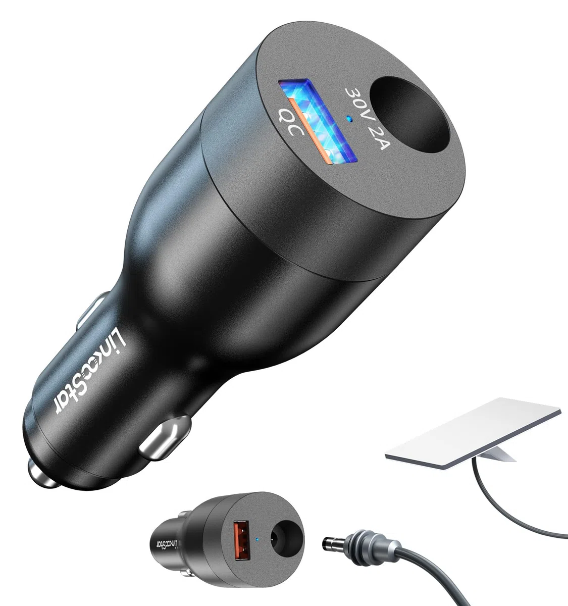 Starlink Mini Adaptador de Coche de 60 W de 12 V a 24 V CC, convertidor Elevador para Cable Oficial de 16 AWG 30 m, Adaptador Starlink Mini 12 V 2 en 1 Adaptador de Encendedor de Cigarrillos de Coche