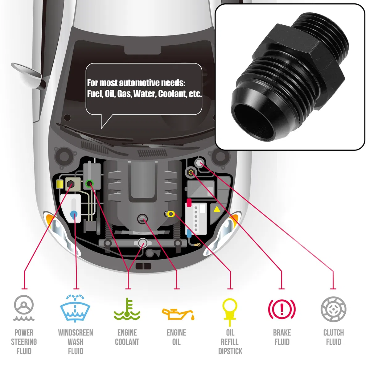 X AUTOHAUX 2uds Negro Macho Ajuste Adaptador Acampanado Unión Acoplador para Coche Auto AN10-M18*1,5