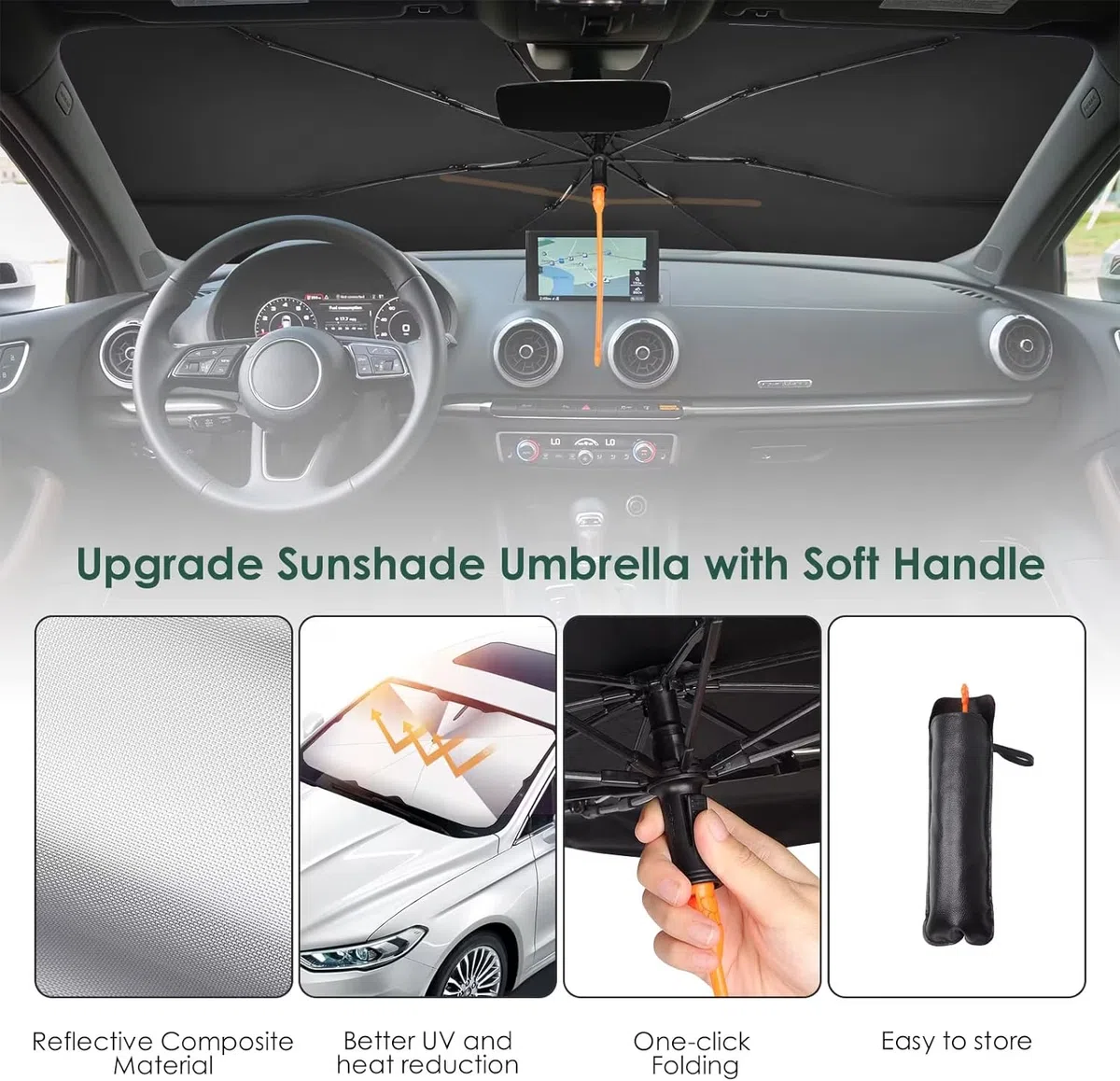 Parasol Plegable para Parabrisas Delantero de Coche, Protector Solar UV para la mayoría de los vehículos 72*137cm (28*54 inch)