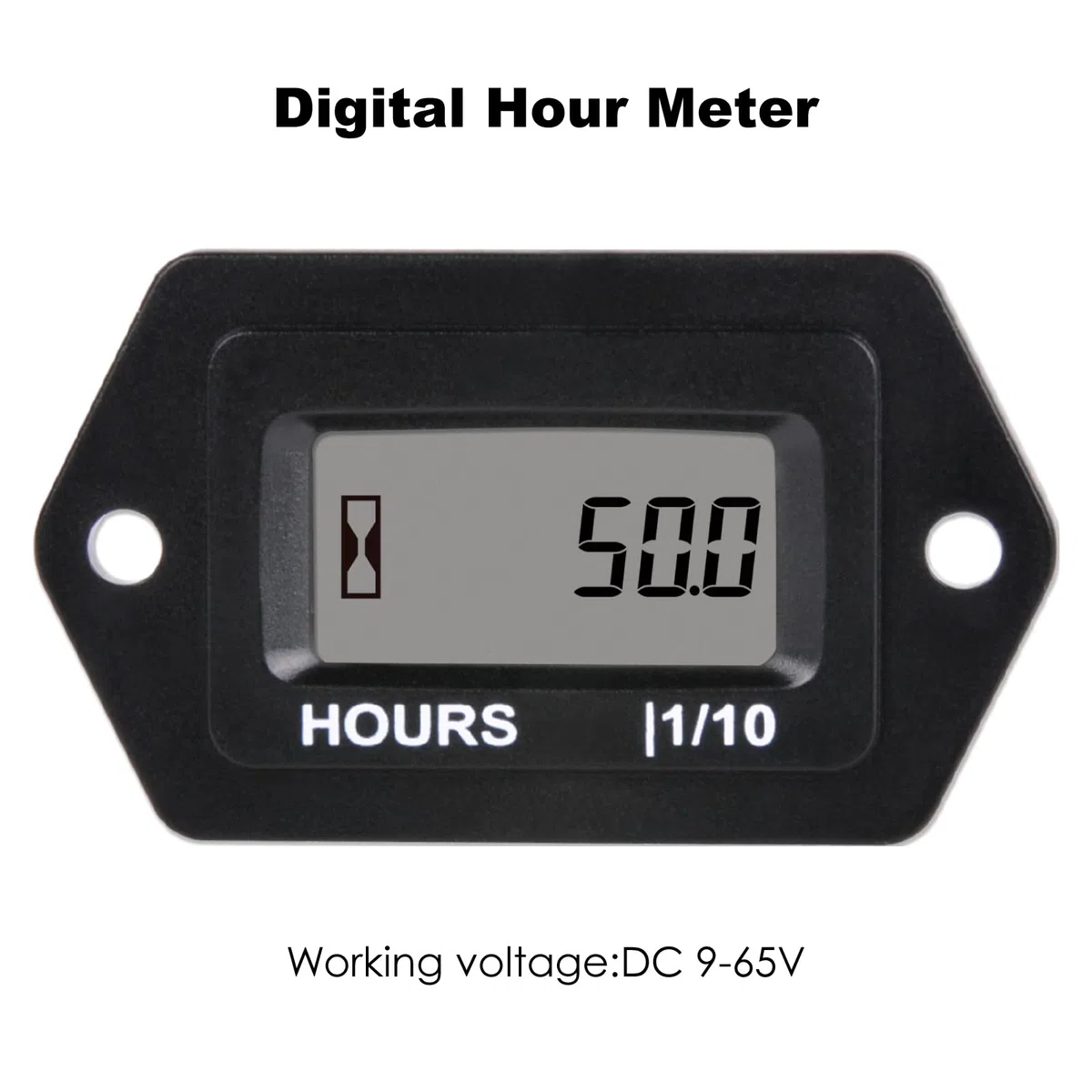 Medidor de horas digital LCD CC de 9 V a 65 V con retroiluminación azul, impermeable, almacenamiento de datos, uso para autocaravana, cortacésped, limpiador de motos de nieve