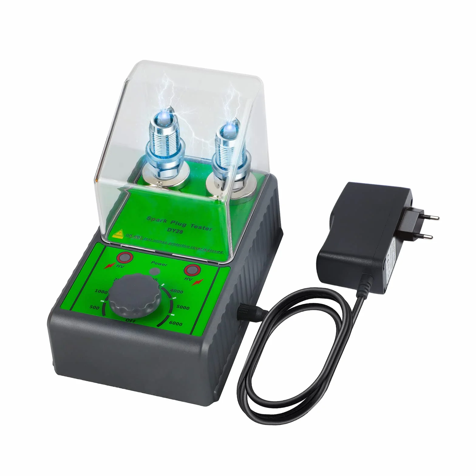MRCARTOOL Comprobador de Bujías con Doble Orificio, Frecuencia de Trabajo Ajustable 0-6000rpm, Analizador de Bujías con Funda Transparente, para Vehículos de 12V (Verde)