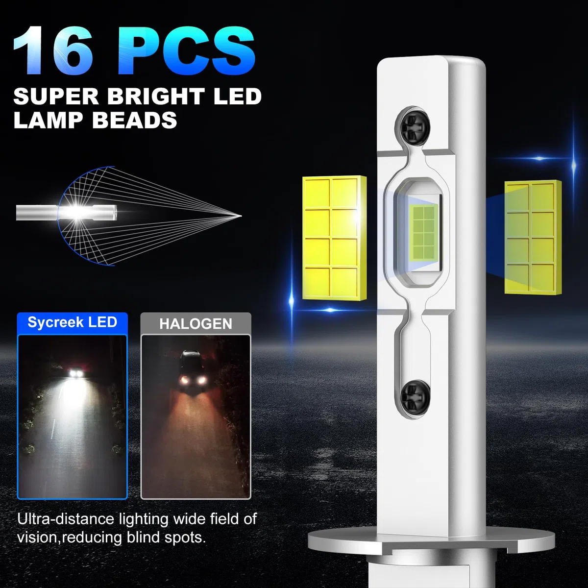 Sycreek Bombilla H1 LED Coche, 2 Pcs 18000LM Lampara H1 Led DC 12V Luces LED Coche,Kit Faros Reemplazo de Halógena y Xenón, Blanco 6500K, Garantía de 2 años