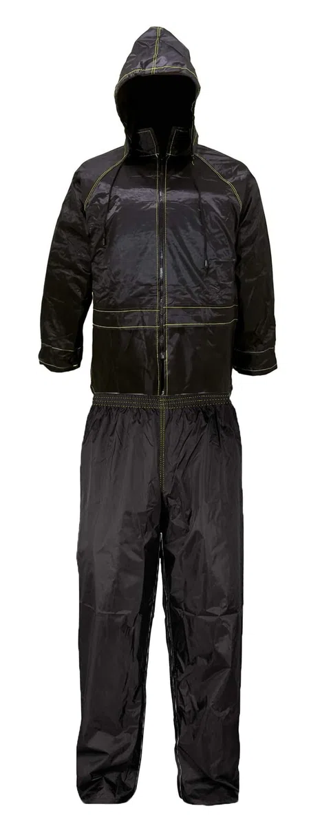Susy Shop Traje de moto impermeable antilluvia y cortavientos | con bolsa | Negro | Conjunto chaqueta y pantalón - Capucha retráctil | Hombre Mujer | Scooter Bicicleta | Kit lluvia