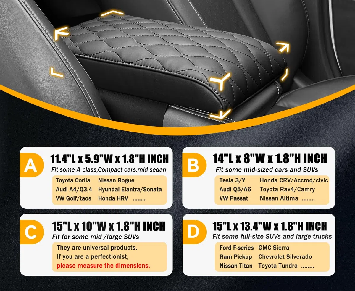 cojin reposabrazos para Coche de Cuero sintético de PU,Funda Consola Central Auto Almohadilla,Universal Negro Cojín,Caja reposabrazos(Tamano A 30x15x4.5 cm)