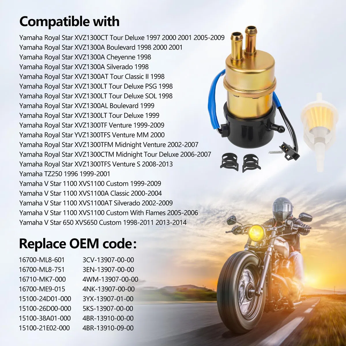 Road Passion Bomba Combustible Gasolina Electrica 12v para Yamaha V star 650/1100 XVS650/XVS1100 //Virago 535/1000/1100 //Vmax 1200 //XJ600S Seca II //TZ250
