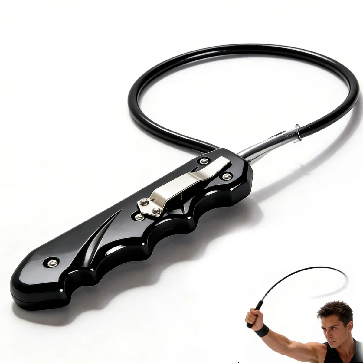 Motorcycle Whip, 16.7 Pulgadas Portátil Get Back Bicicleta Bike Bike Ship, Multi Propósito Motorbike Whip con Manija de ABS y Cuerda de Acero Inoxidable para Hombres Regalos
