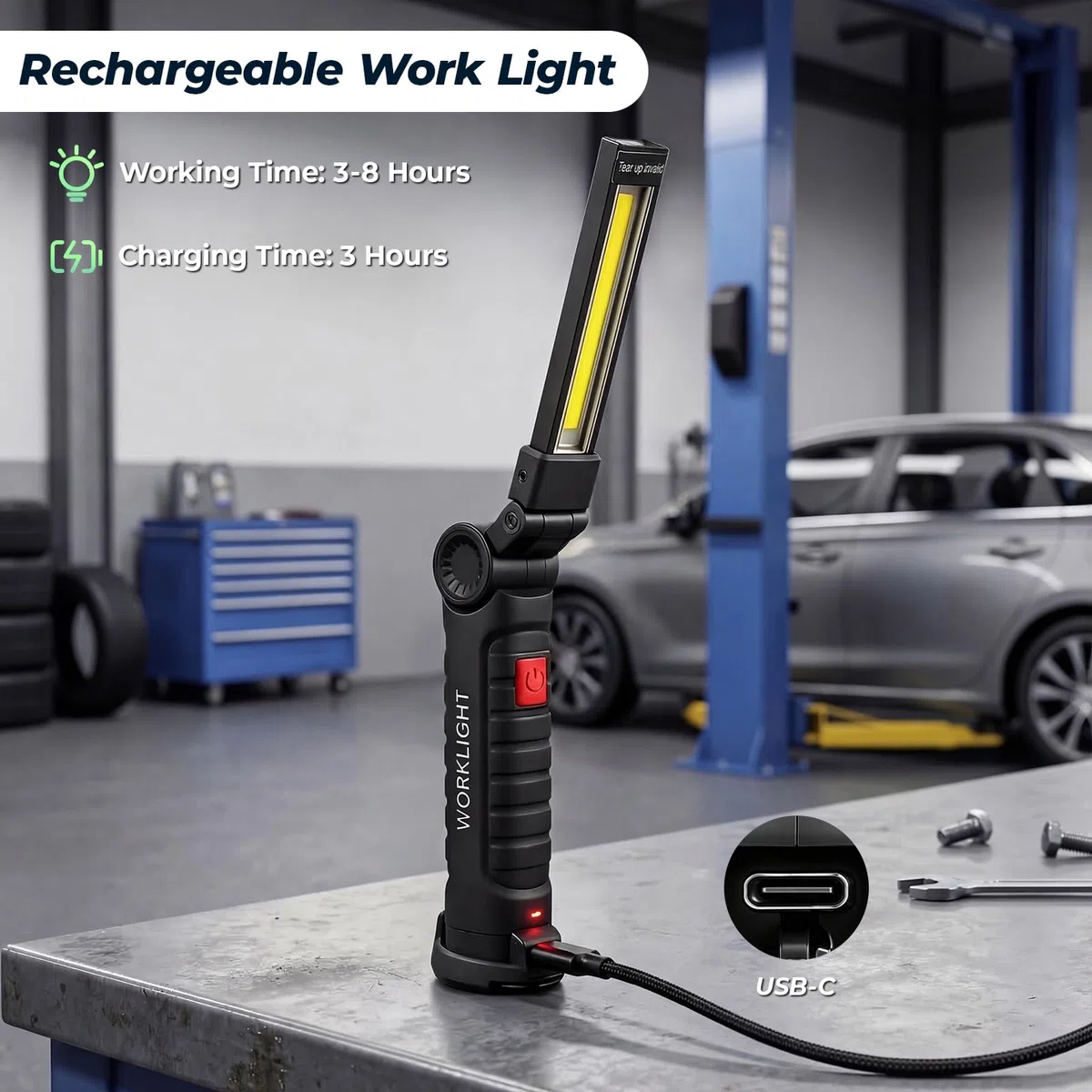 Lámpara LED de taller 4 unidades, regalo para hombres, mecánico, lámpara de trabajo | linterna | recargable taller lámpara de mano con imán y gancho para herramientas de reparación de coches y camping