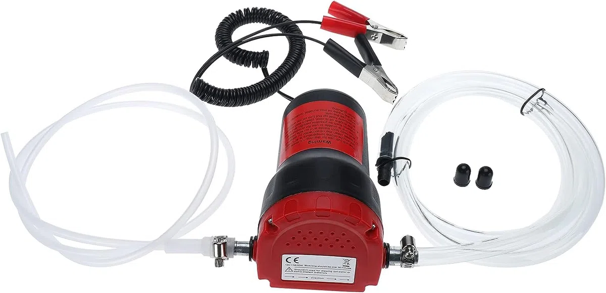 FreeTec 12V 60W Bomba extractora de aceite Diesel Bomba de aceite Bomba de combustible para cambio de aceite Aceite de motor Aceite de calefacción (Rojo)