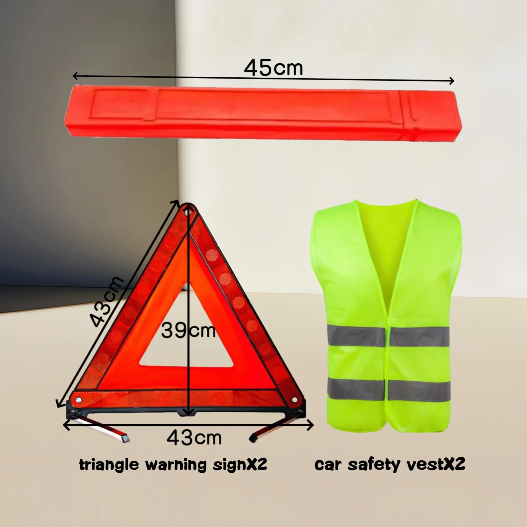 6-in-1 Car Safety Kit with Warning Triangle, Warning Triangle, 360-degree Reflective Warning Triangle, Warning Waistcoat, Folding Triangle