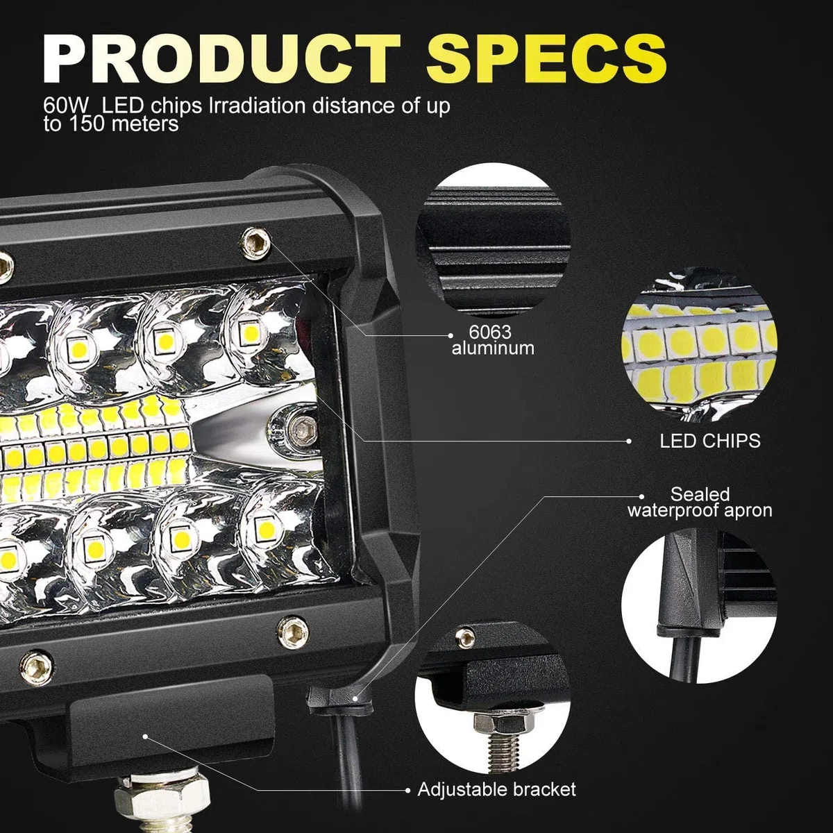 AUXTINGS 2 Piezas 10 cm 120w Triple Fila 8d Barra LED de la Barra de luz LED Spot Combo Beam CC 12V-24V 6000K para vehículos Offroad 4x4 ATV UTVS